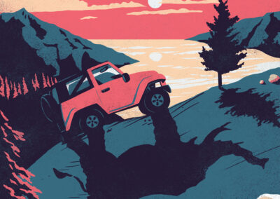 Jeep casting a shadow of an elephant.