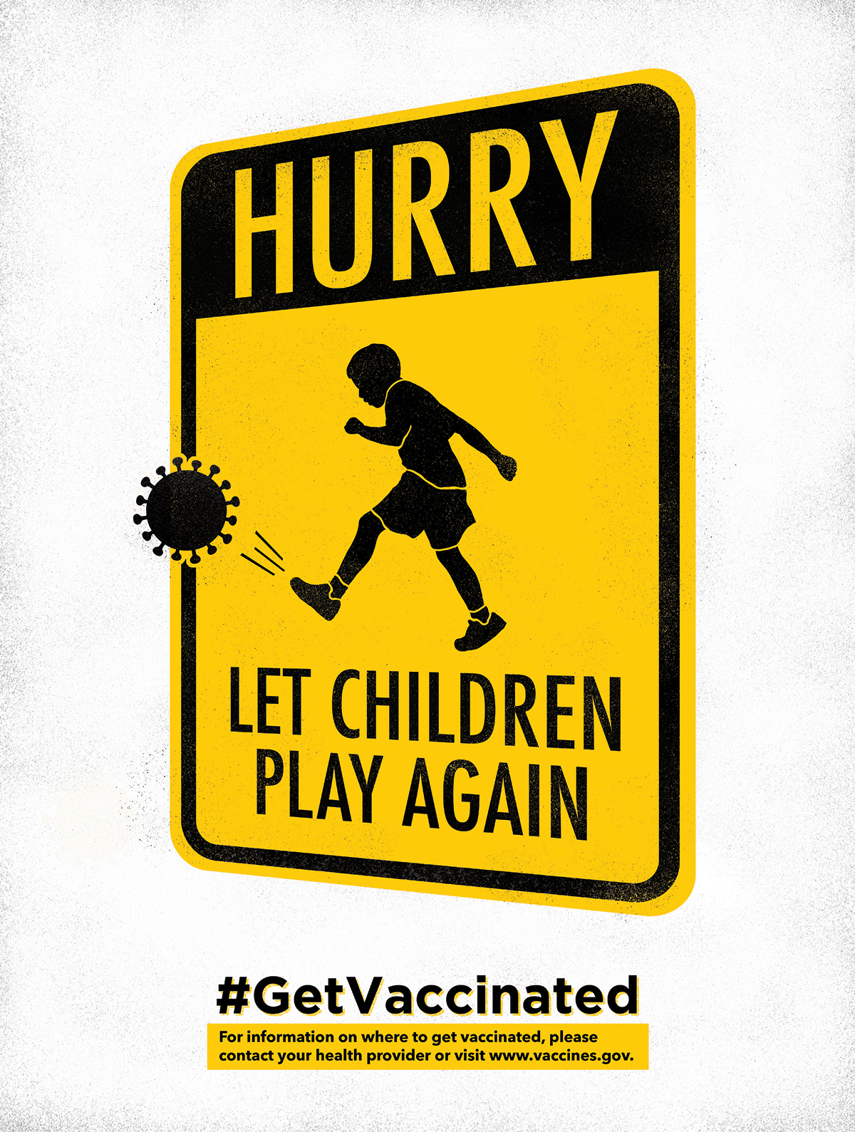Kid kicking COVID shaped kickball