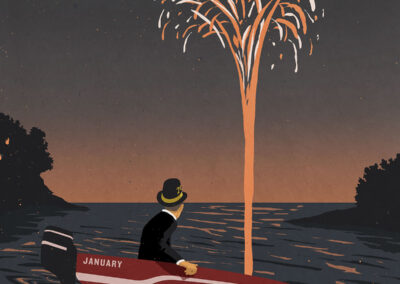 Man in boat sinking in water