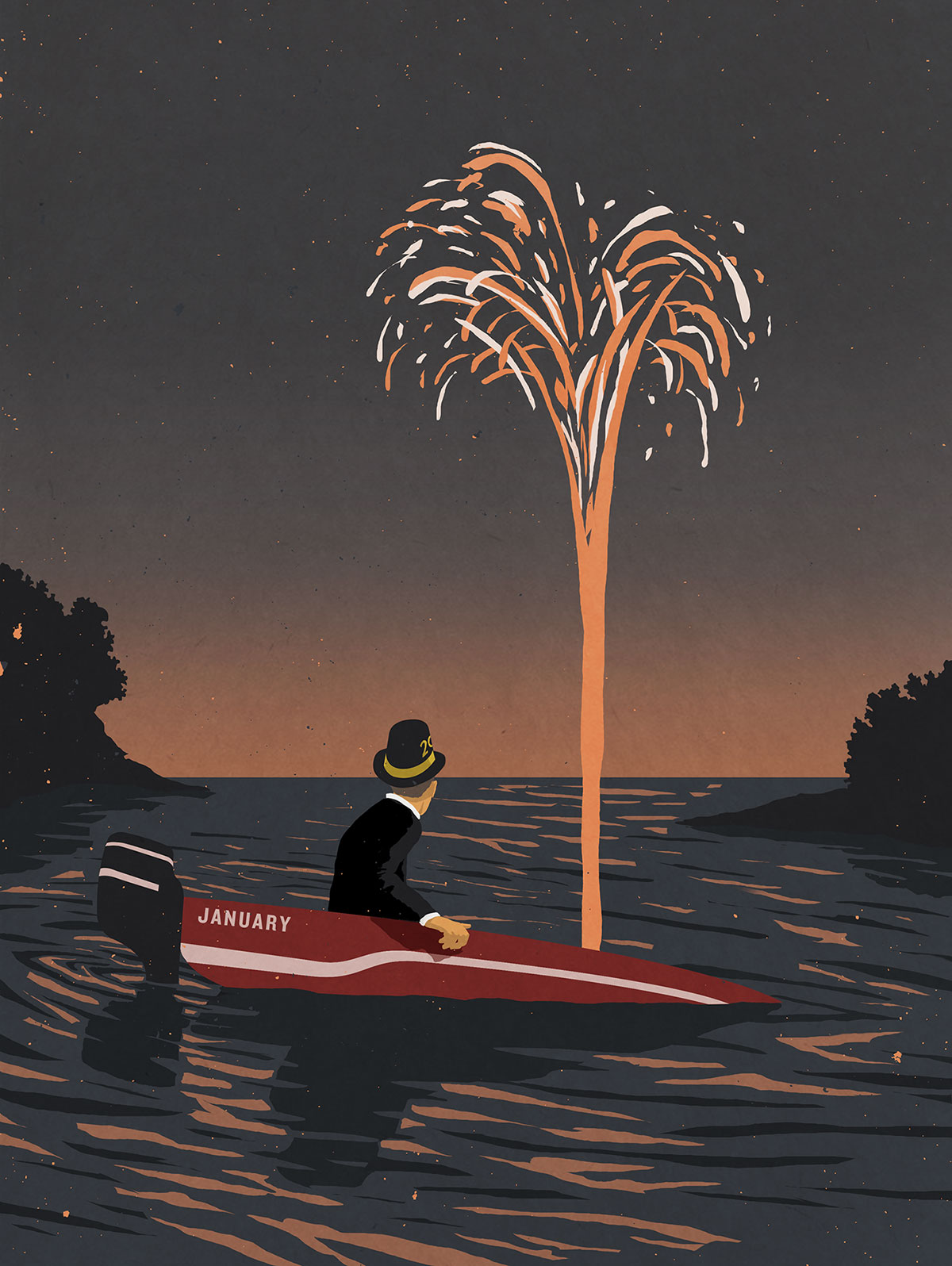 Man in boat sinking in water
