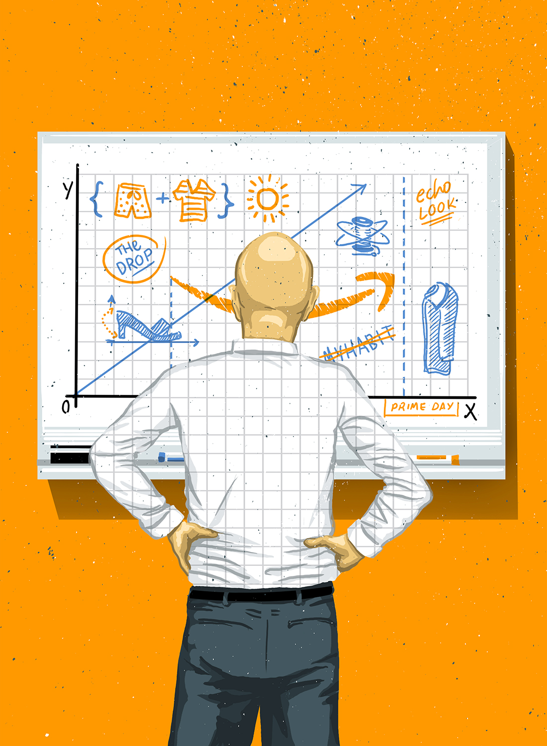 Jeff Bezos in front of a whiteboard with equations.