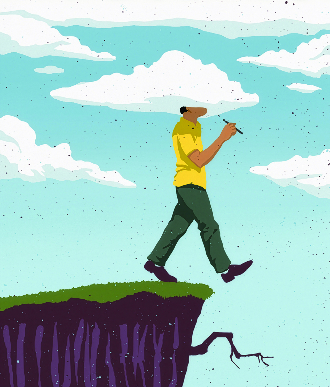 comp-upscale Man walking off cliff with head in vape cloud