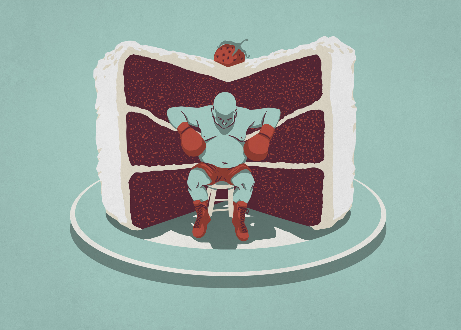Boxer sitting in cake